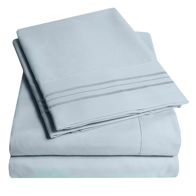 Sweet Home Collection | Bed 4-Piece Sheets Set Luxury Bedding Set with Flat Sheet, Fitted Sheet, 2 Pillow Cases, Queen, Misty Blue