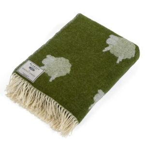 Sheep Reversible Wool Throw in Green/Grey | Blarney