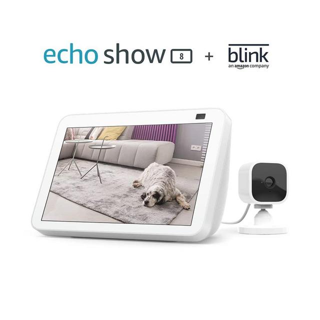 All-new Echo Show 8 (2nd Gen, 2021 release) - Glacier White bundle with Blink Mini