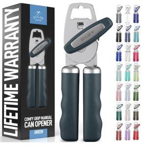 Zulay Kitchen Heavy Duty Stainless Steel Can Opener Manual with Bottle Opener - Rust Proof Manual Can Opener With Turn Knob & Soft Grip Handles