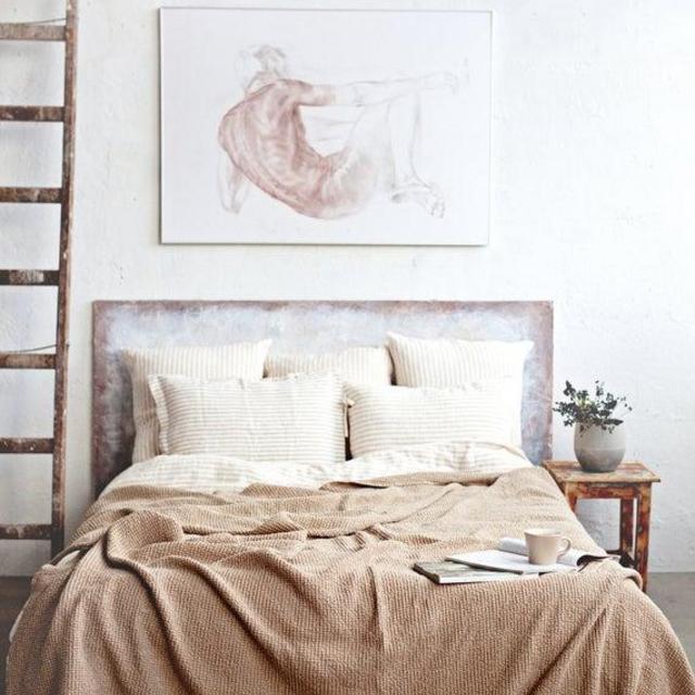 Waffle linen throw blanket in Beige