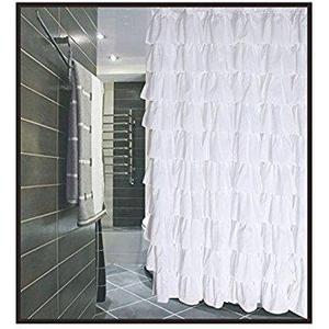 Ruffled White Fabric Shower Curtain