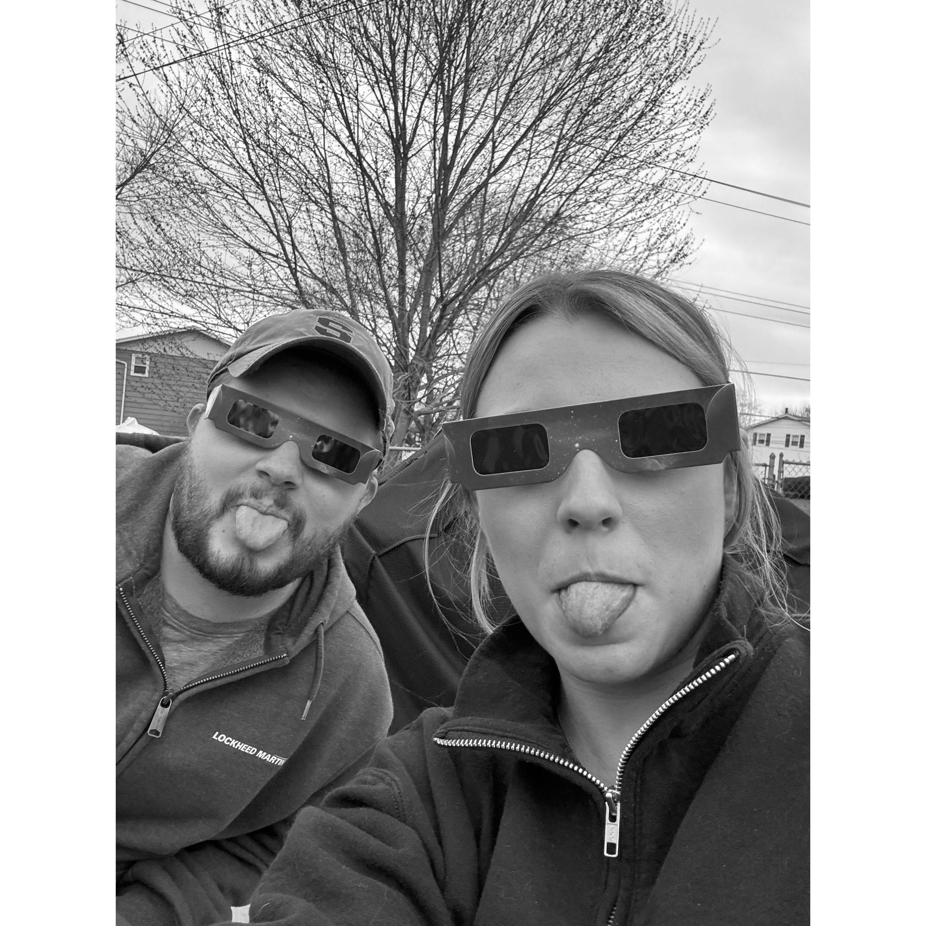Being silly and getting ready to watch the total solar eclipse from our backyard.