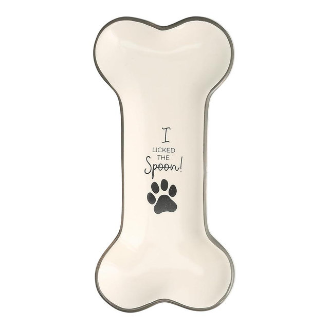 Pavilion Gift Company - I Licked The Spoon - 8.5" Housewarming Decorative Bone Shaped Spoon Rest Holder Pet K-9 Puppy Dog Rescue Adoption Animal Pet Parents Mom Dad Gift Present
