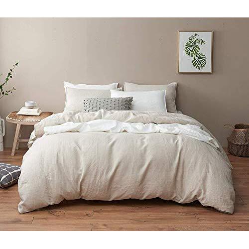 DAPU Pure Linen Duvet Cover Stone Washed European Flax（Full/Queen, Natural Linen, Duvet Cover and 2 Pillowcases）