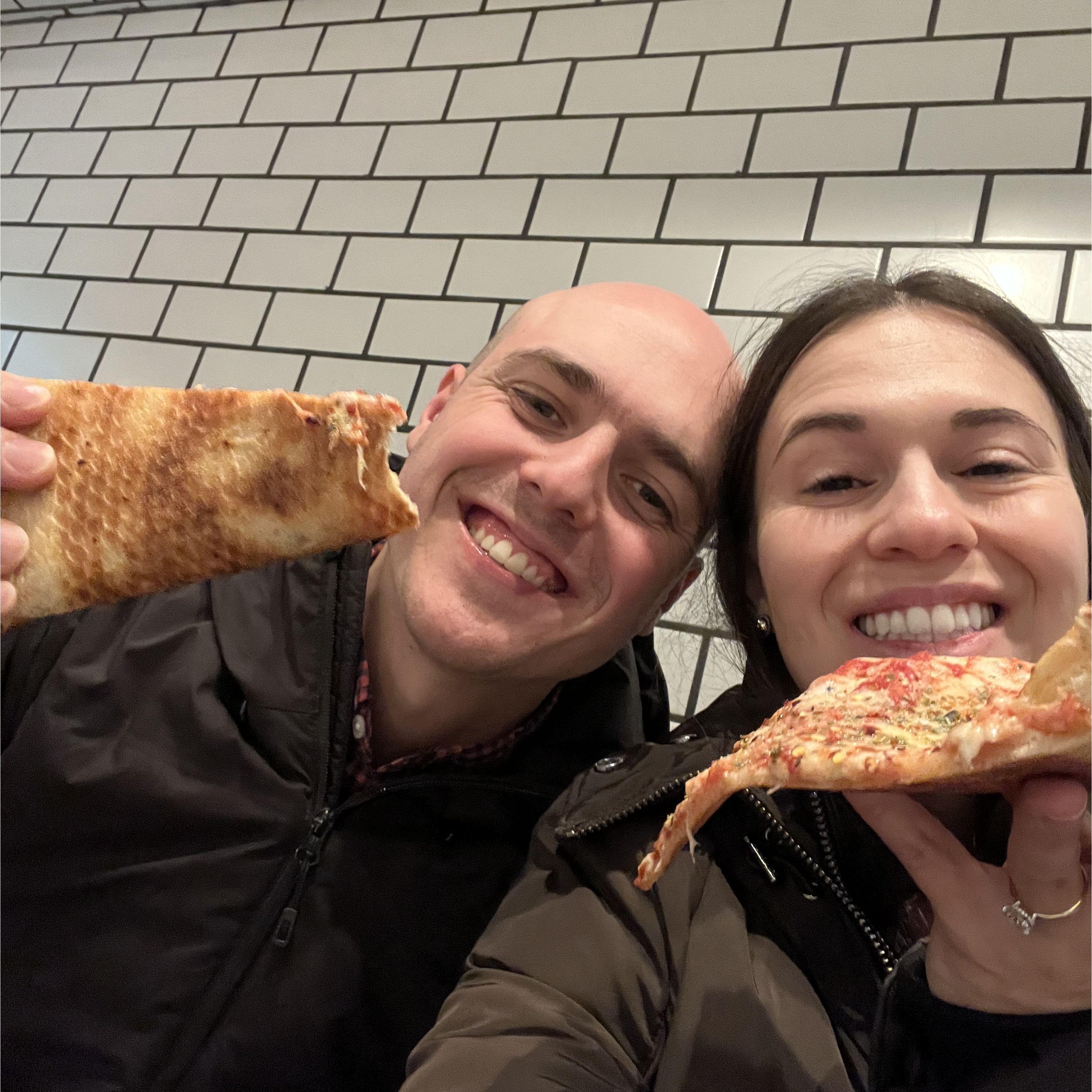 eating pizza in the subway
