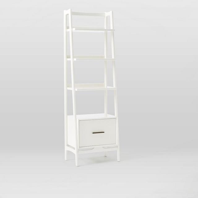 Mid-Century Bookshelf, Narrow Tower, White