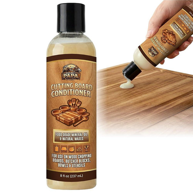Project Papa Cutting Board Conditioner - Food Grade Mineral Oil and Beeswax for Wood Cutting Board, Butcher Blocks, Bowls & Utensils - Food Safe Natural Formula - Made in USA - (8 fl oz)