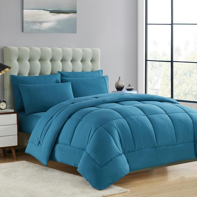 Sweet Home Collection Bed-in-A-Bag Solid Color Comforter & Sheet Set Soft All Season Bedding, Queen, Teal