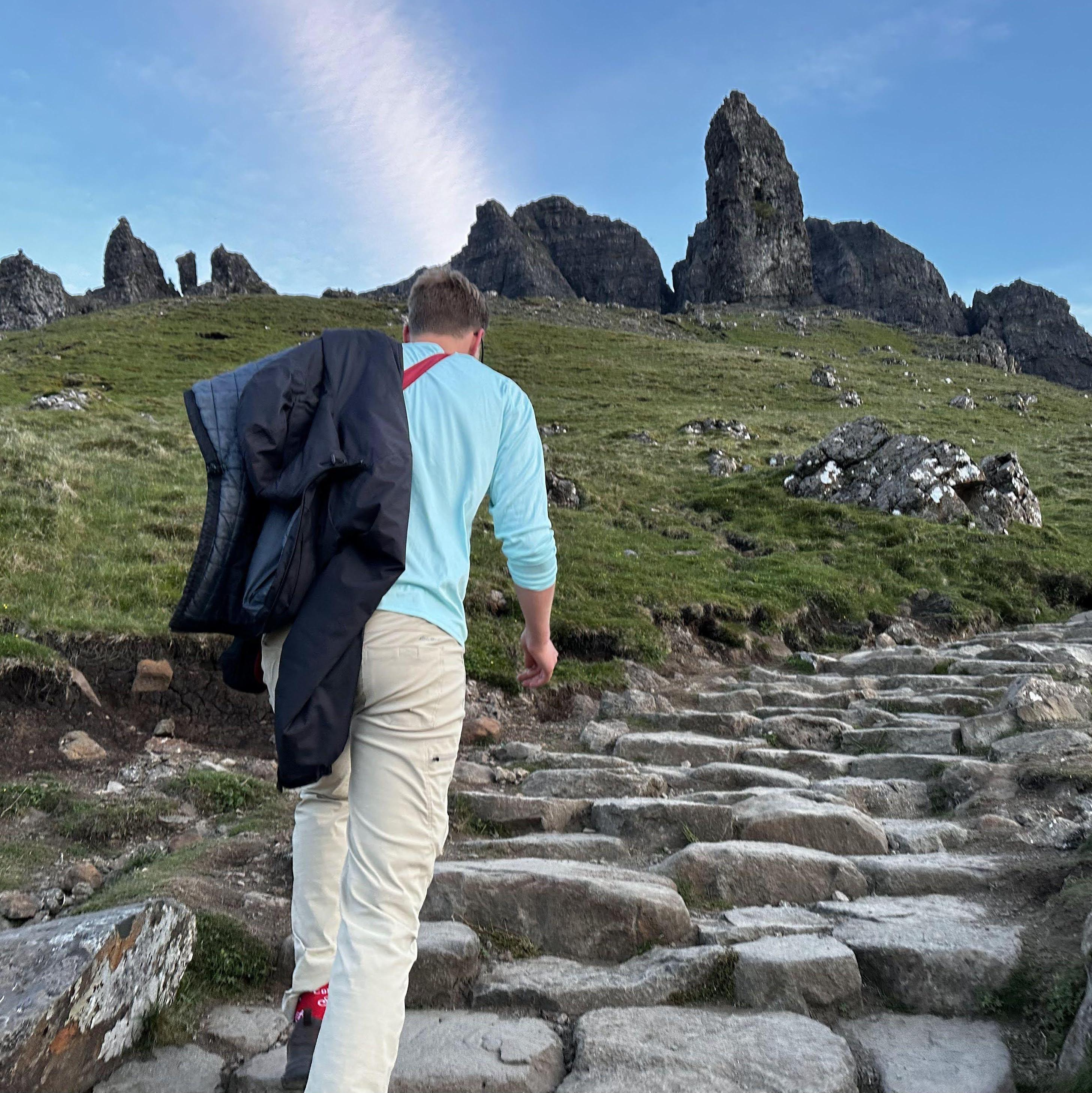 Hiking up the Old Man of Storr where Easton Proposed!