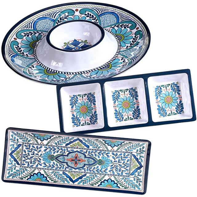 Cerified International Talavera 3-piece Melamine Hostess/Serving, Set, Multicolored