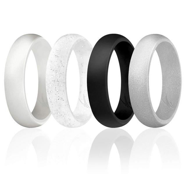 ROQ Silicone Wedding Ring For Women, Affordable Silicone Rubber Wedding Bands Bridal Sets - Glitters Metallic - Rose Gold, Silver, Pink, Black, Blue