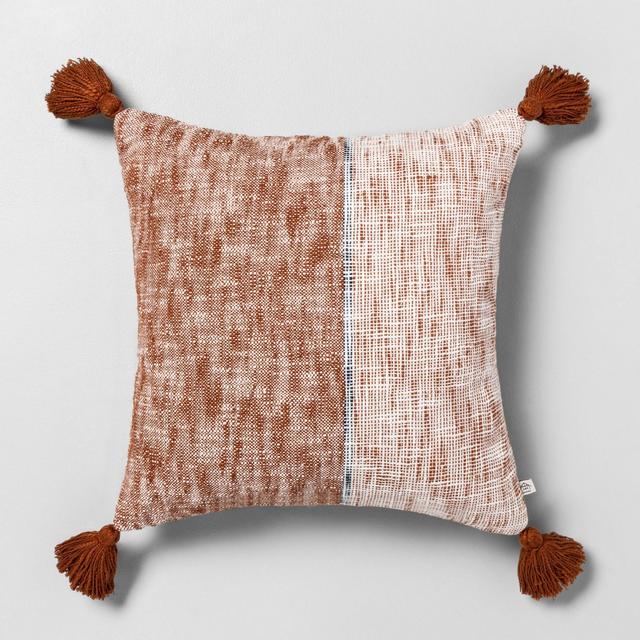 18" x 18" Block Stripes Decor Pillow Rust - Hearth & Hand™ with Magnolia