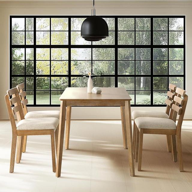 SIMTONAL Farmhouse Dining Table Set for 4, Wooden Dining Roon Table and Solid Wood Chairs, 5-Piece Modern Dining Set Home, Kitchen, Dining Room, 4 Upholstered Chairs, Rubberwood Legs