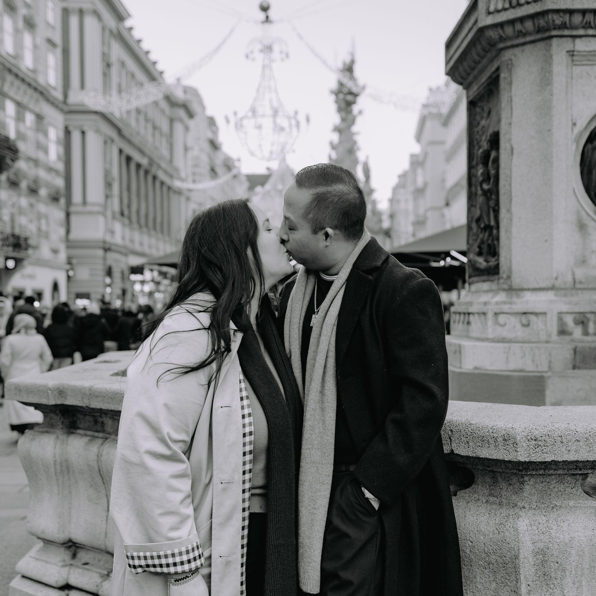 Romantic photo of us taken on Graben Street in Vienna - November, 2025