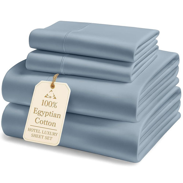 LANE LINEN Luxury Hotel Style 100% Egyptian Cotton Bed Sheets King Size – Mercerized Cotton, Silky Finish, No-Pill, Fade-Resistant, Sustainably Produced King Bedding Set – French Blue