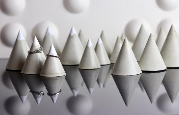 Concrete Modern Ring Holder Set of 3 Different Sizes - Plain or Mountain Range