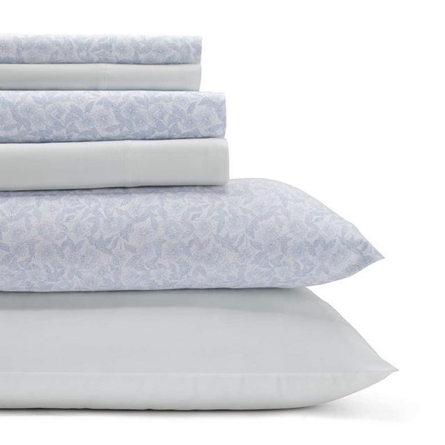 Laura Ashley Home - King Sheets, Cotton Percale Bedding Set, Crisp & Cool Home Decor (Belle Blue Cashmere, King)