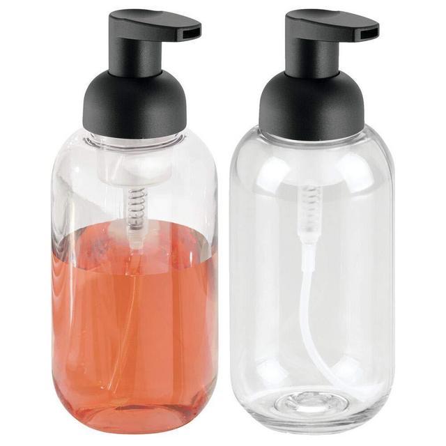 mDesign Modern Refillable Foaming Soap Dispenser Pump Bottle for Bathroom Vanity Countertop, Kitchen and Utility Sink - Save on Soap - Vintage-Inspired, Compact Design - 2 Pack - Clear/Matte Black