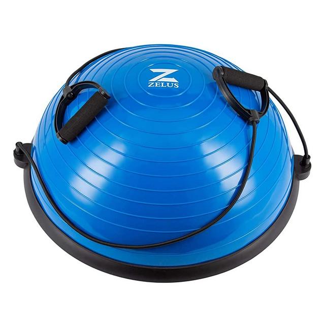 ZELUS Balance Ball Trainer Half Yoga Exercise Ball with Resistance Bands and Foot Pump for Yoga Fitness Home Gym Workout