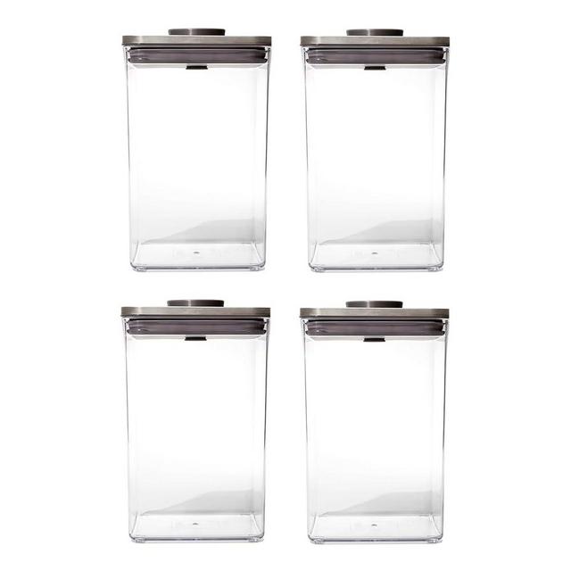OXO Steel POP Container Big Medium Square - 4.4 Qt (Pack of 4) Airtight Food Storage Containers for Flour, Sugar and More, Grey