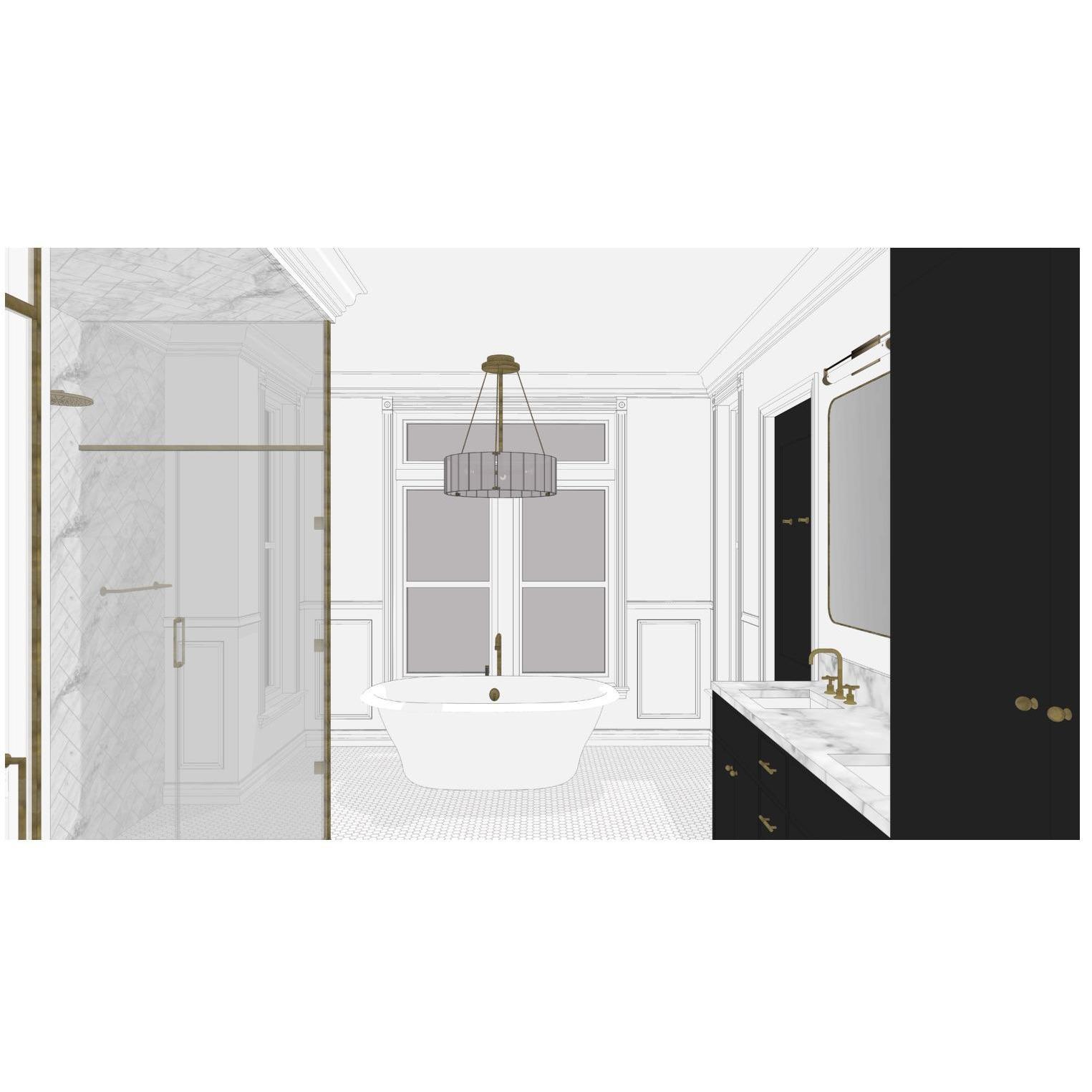 Master bath rendering. Ignore the ugly chandelier.