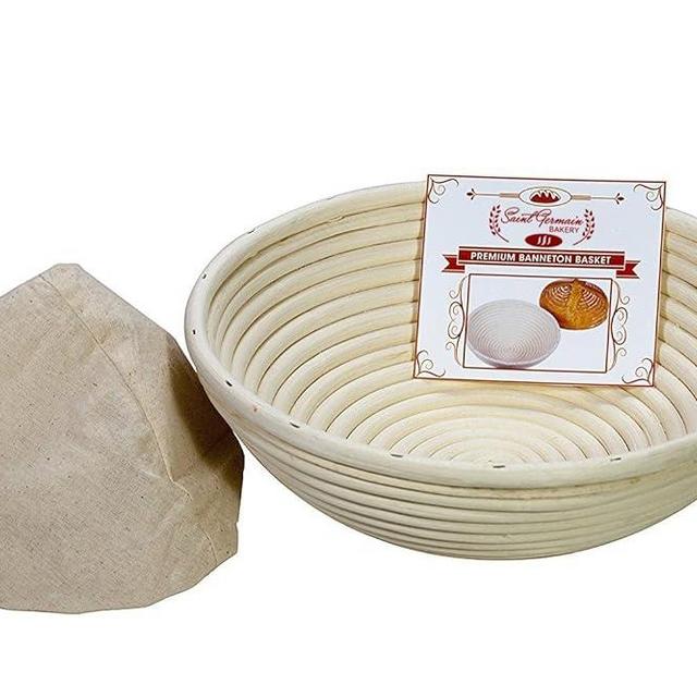 Saint Germain Bakery Premium Round Bread Banneton Basket with Liner - Perfect Brotform Proofing Basket for Making Beautiful Bread (9 inch)