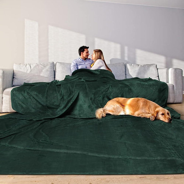 Oversized Blanket 120x120 Inches, Giant Huge Blanket for Bed, Sofa,Travel and Camping, Extra Large Big Soft Blanket Fits The Whole Family and Outdoor Campaign, Forest Green Blanket