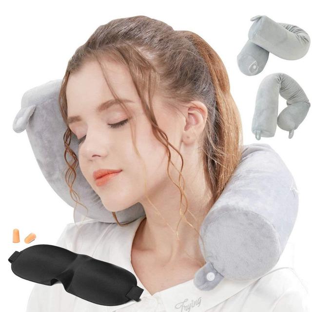 Lucear Twist Memory Foam Travel Pillow Neck Pillows Travel Accessories Traveling on Airplane, Bus, Train at Home(Grey Memory Foam)