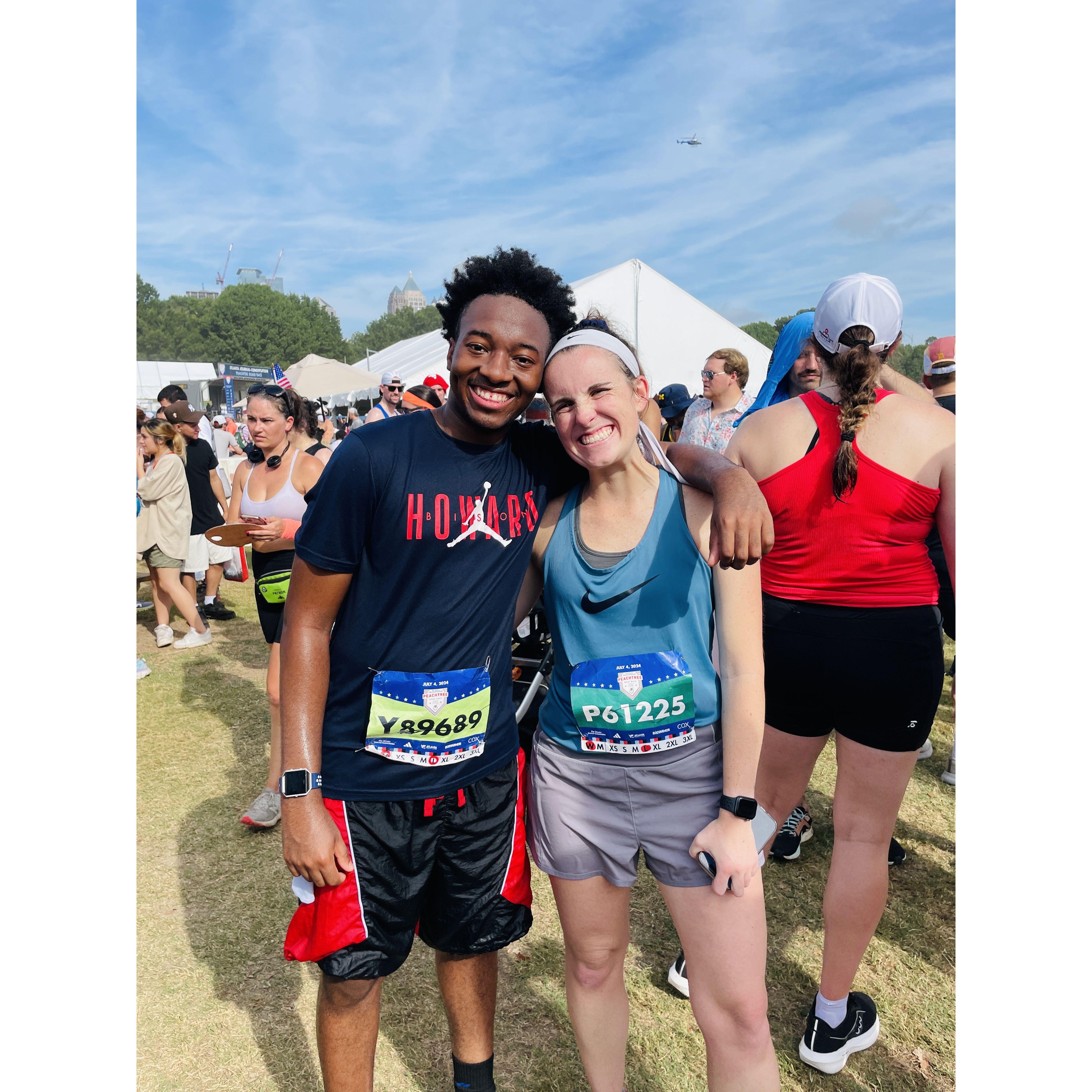 Peachtree Road Race 2024--Our first time running a road race together!!