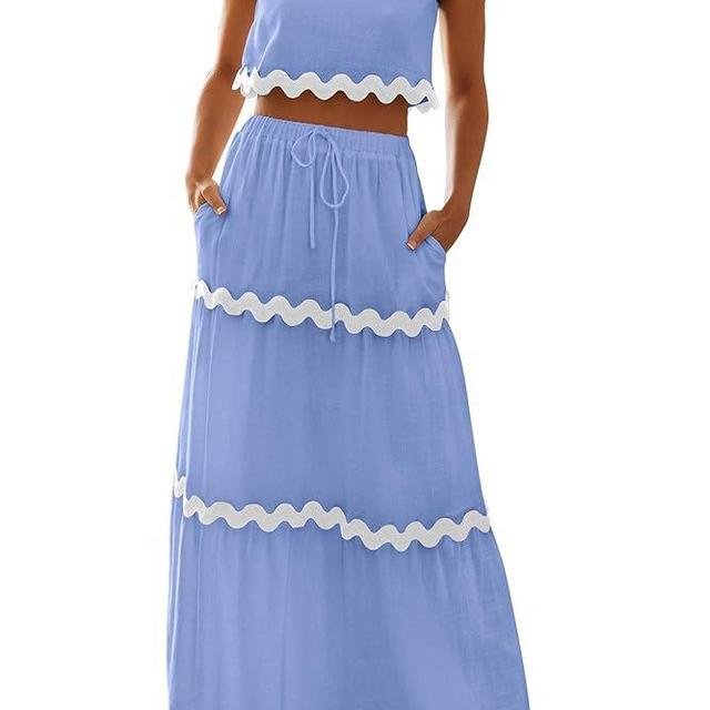 PRETTYGARDEN Women's Summer 2 Piece Beach Outfit Casual Sleeveless Cropped Tank Top High Waisted Maxi Skirt Set