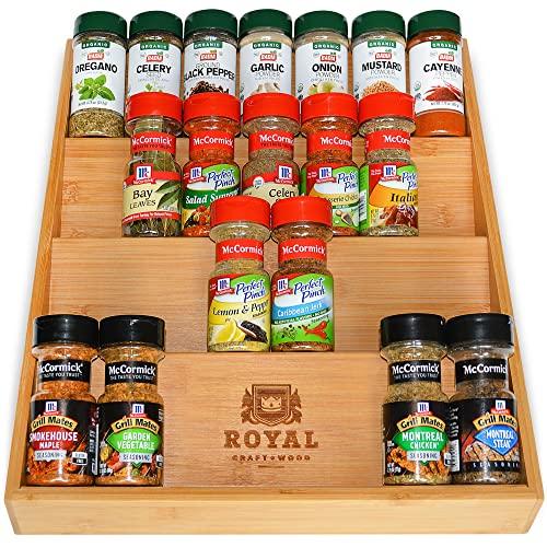 Bamboo Kitchen Drawer Organizer - 4-Tier Bamboo Spice Rack Organizer for Drawer - Large Spice Tray for Kitchen Storage and Organization