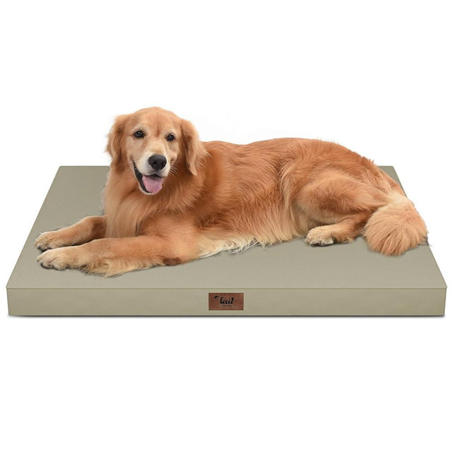 Tail Stories Outdoor All Weather XL Dog Bed, Waterproof Pet Bed for Extra Large Dogs, Orthopedic Egg Crate Foam with Removable Washable Oxford Cooling Cover, 44x32 Inch, Khaki