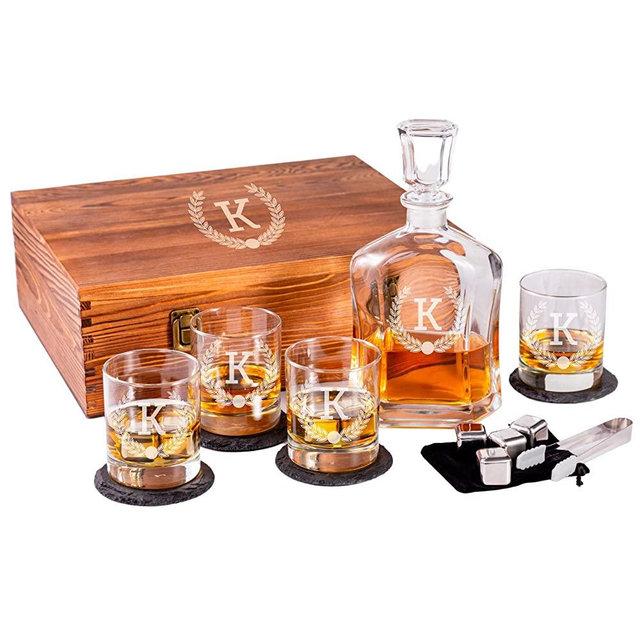 Personalized Whiskey Decanter Set for Men - 9 Design Options - Engraved Liquor Decanter Sets with Scotch Glasses - Perfect Gift Set for Him, Dad - Premium Set Includes Whiskey Stones - by Froolu