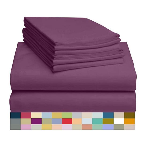 LuxClub 6 PC Sheet Set Bamboo Sheets Deep Pockets 18" Eco Friendly Wrinkle Free Sheets Hypoallergenic Anti-Bacteria Machine Washable Hotel Bedding Silky Soft - Eggplant King