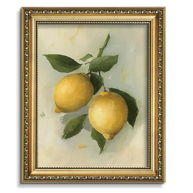 AIMAILON Vintage Canvas Gold Wall Art Framed Decor for Kitchen Counter Decor - Tempting Twin Lemon Bathroom Home Decoration, Farmhouse Fruit Lemon Wall Art Work Pictures 10x12