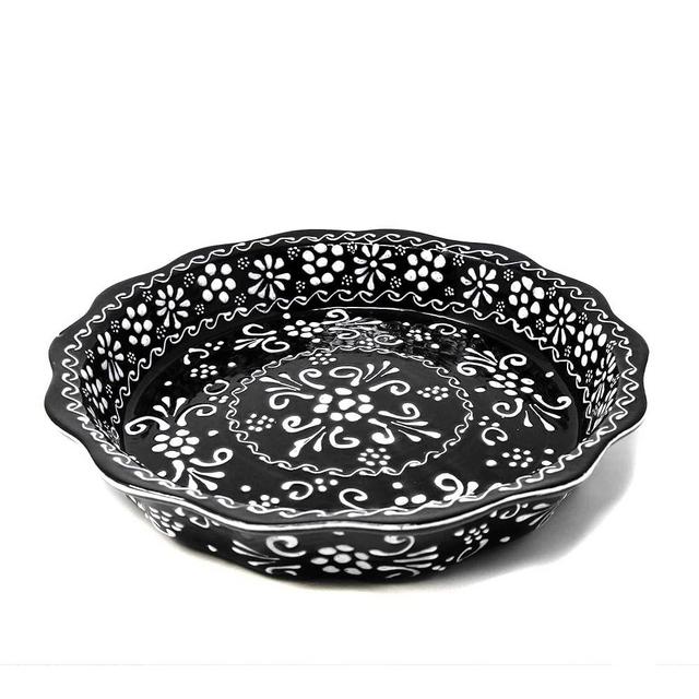 Global Crafts Encantada Handmade Hand-Painted Authentic Mexican Pottery, 11.25" Serving Bowl, Ink Collection, Black and White, (MC327I)