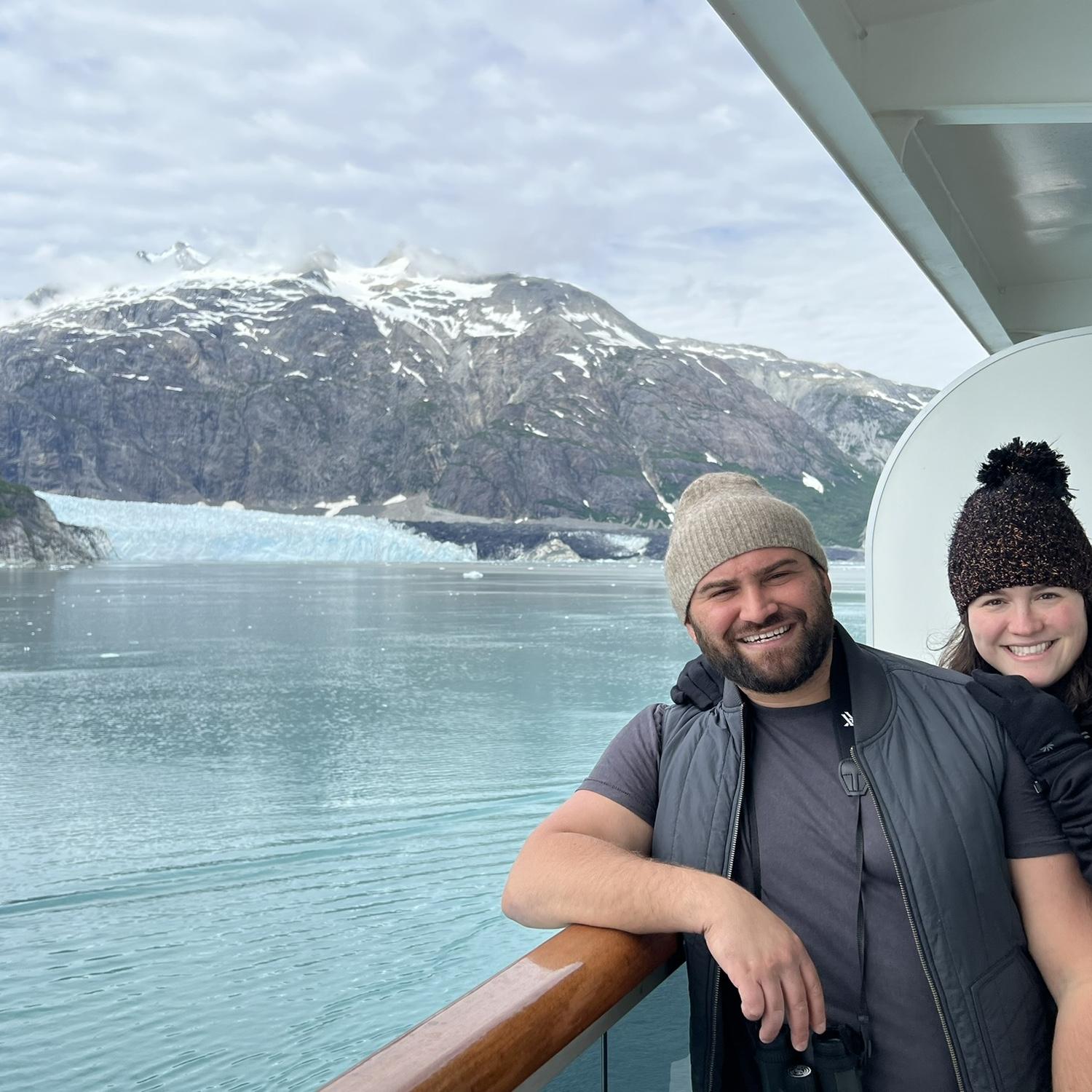 Hey! It’s us in Glacier Bay National Park. (Where are Ross’s sleeves…?)