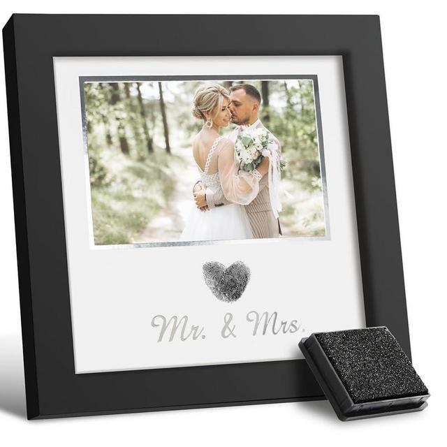SEEBERY Heart Thumbprint Wedding Picture Frame with Ink Kit, Engagement Gifts for Couples Keepsake Wedding Registry Search Personalized Bridal Shower Gifts for Mr And Mrs Newlywed (Black)