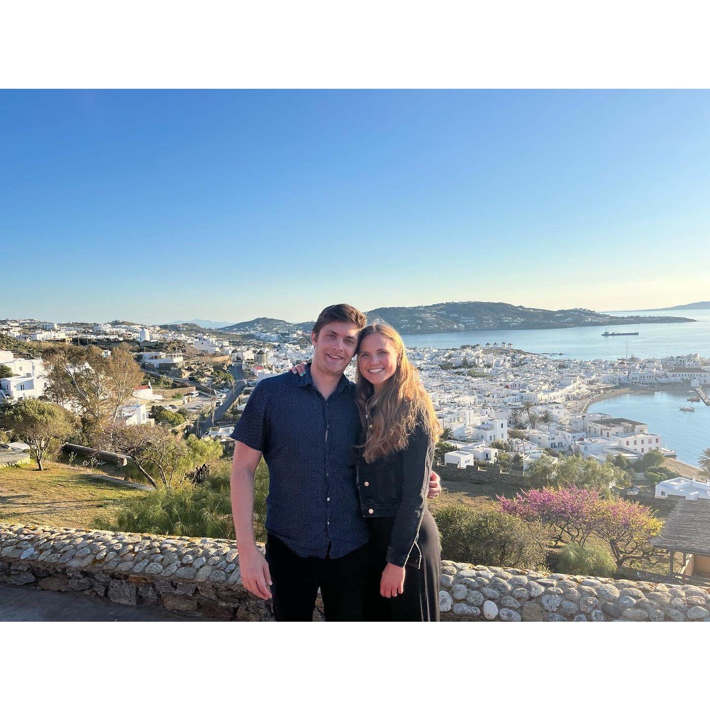 Jess proposed to Mel after a beautiful dinner in the hills of Mykonos, Greece