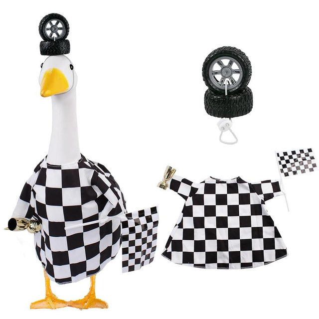 Porch Goose Outfits Cement Goose Race Car Driver Costume Clothing Racer Jumpsuit Clothes Goose Racing Suit Accessories