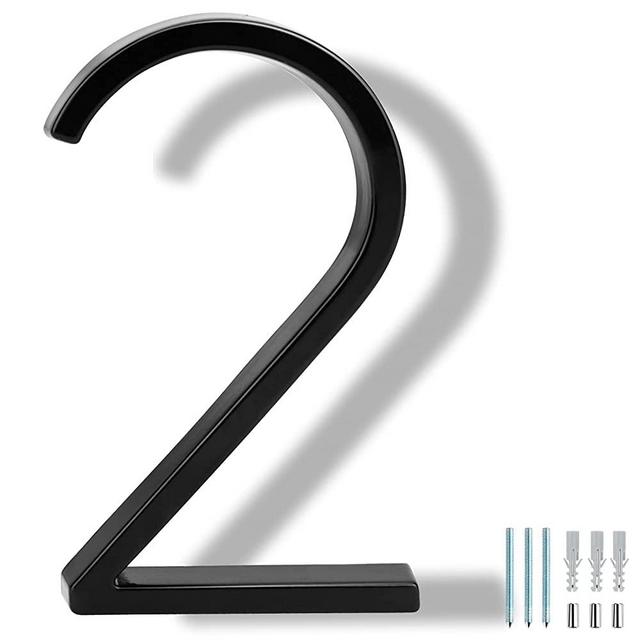 Covanm Floating House Number Black Floating Mount 5 Inch Modern House Numbers 2 (TWO)