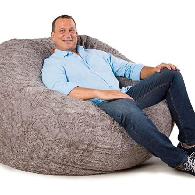 CordaRoy's Faux Fur Bean Bag Chair, Convertible Chair Folds from Bean Bag to Bed, As Seen on Shark Tank, Grey - King Size
