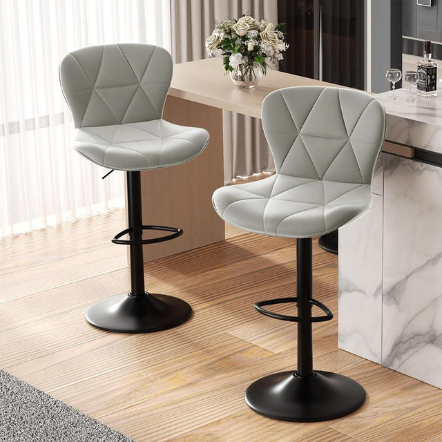 Nalupatio Modern Bar Stool Set of 2, Adjustable Faux Leather Upholstered Swivel Counter Stools, Counter Height Barstools with Back for Kitchen Island, Light Grey