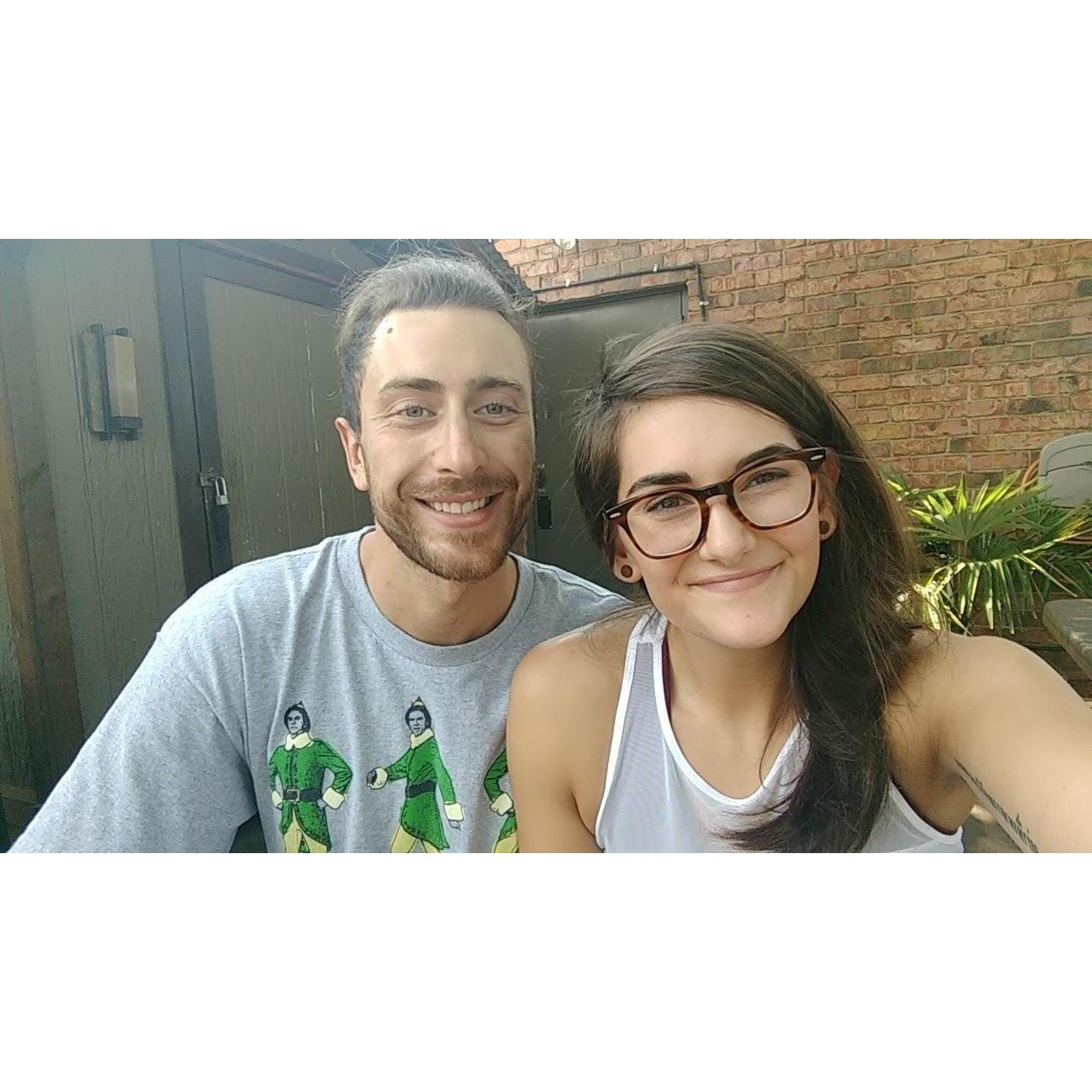 Fall 2017 in Nacogdoches, TX
On the patio of Pepper Jacks, this yummy burrito place on North St we used to frequent