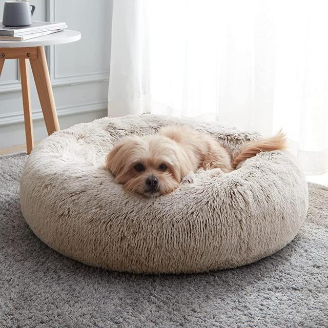 Calming Dog Bed & Cat Bed, Anti-Anxiety Donut Dog Cuddler Bed, Warming Cozy Soft Dog Round Bed, Fluffy Faux Fur Plush Dog Cat Cushion Bed for Small Medium Dogs and Cats (20"/24"/27"/30")