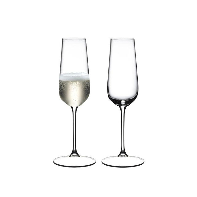 Riedel Champagne Flute - Crystal Glass - 8,454oz (full) - Set of 2-6424/08 - Grape At Premium Sparkling Wine Glass, Dishwasher Safe