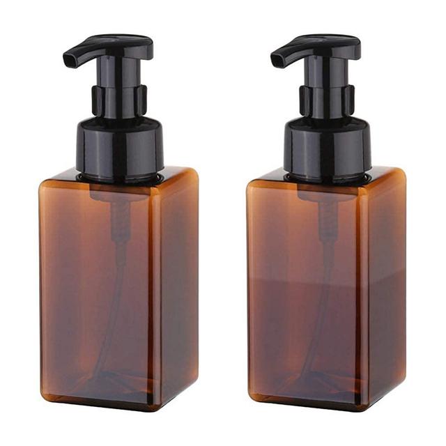 UUJOLY Foaming Soap Dispenser, 450ml (15oz) Refillable Pump Bottle for Liquid Soap, Shampoo, Body Wash (2 Pcs) (Brown)