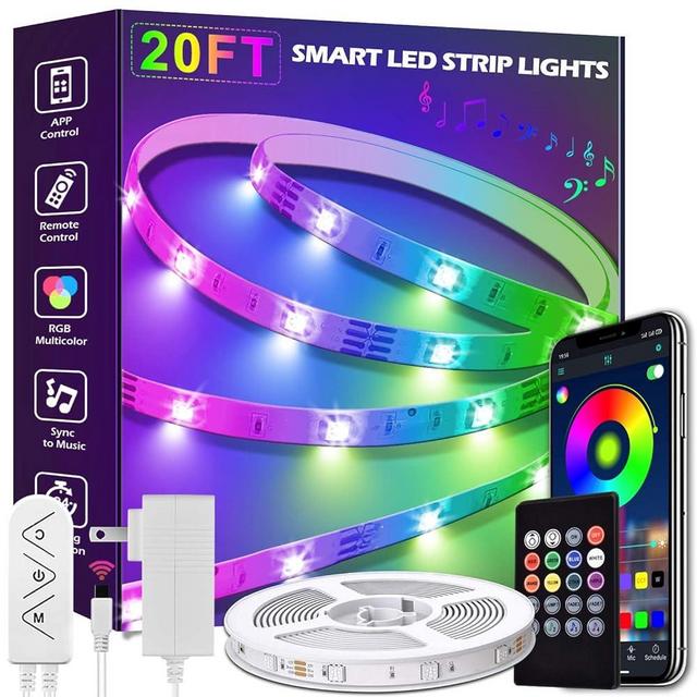 Led Strip Lights, 20ft/6m Long Smart Led Light Strips Music Sync 5050 RGB Color Changing Rope Lights,Bluetooth APP/IR Remote/Switch Box Control Led Lights for Bedroom,Home Decoration,Party,Festival