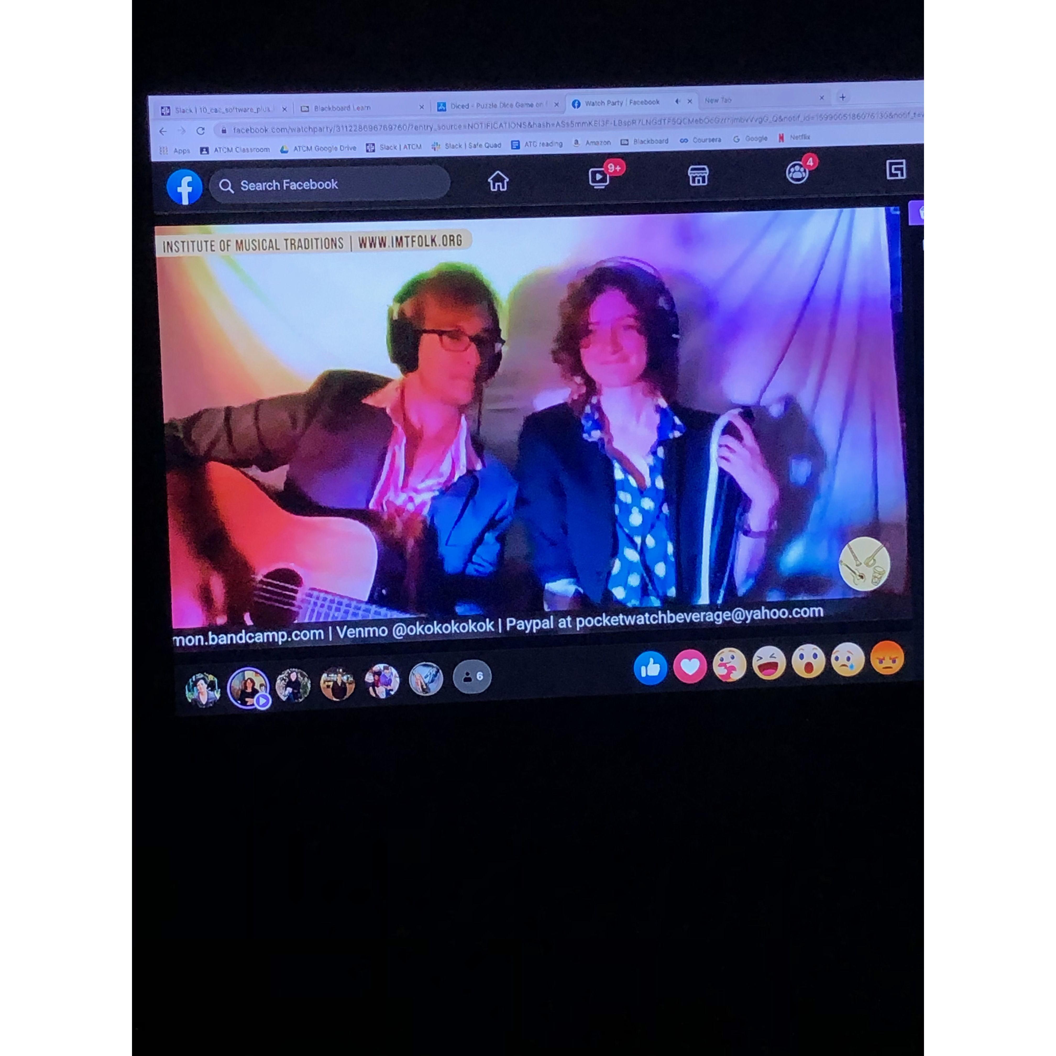 Our live debut, performing over Zoom for the Institute of Musical Traditions.